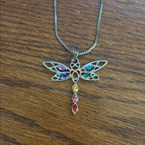 Colorful Dragonfly 925 Sterling Silver Pendant 18k gold plated Stunning Necklace